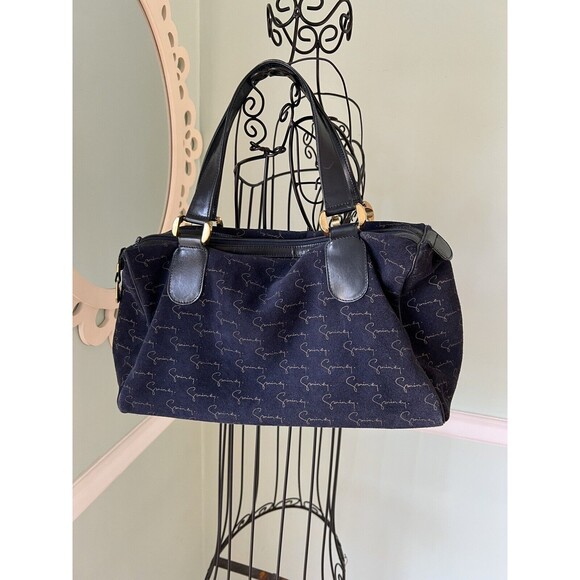 SAC GIVENCHY BLUE SUEDE BOSTON BAG handbag purse VTG - Picture 1 of 9